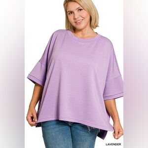 Zenana PLUS SCUBA ROUND NECK TOP WITH SIDE SLITS